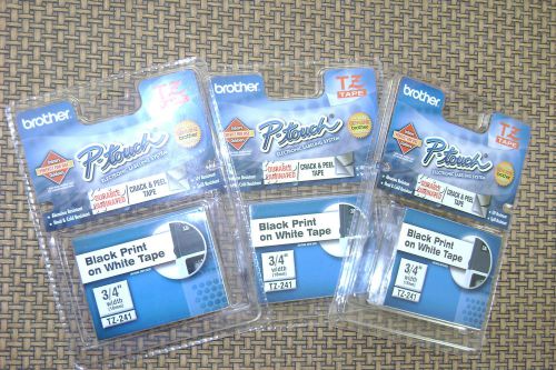 brother P-Touch TZ-241 Tape 3/4&#034; Black on White Quanity 3 New in Package