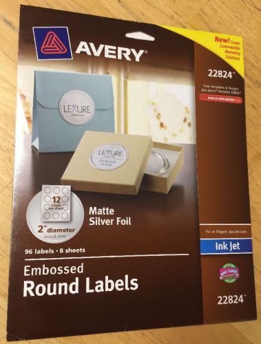 Avery 22824 Embossed Round Labels, Ink Jet, 2&#034; Diameter, 96/PK Matte Silver Foil