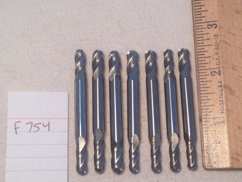 6 NEW 1/4&#034; SHANK CARBIDE ENDMILLS. 4 FLUTE. DOUBLE END. BALL USA MADE {F754}