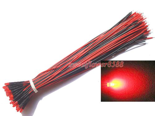 200 pcs 3mm pre wired red diffused Led Light Lamp 5V DC 20cm Free Shipping