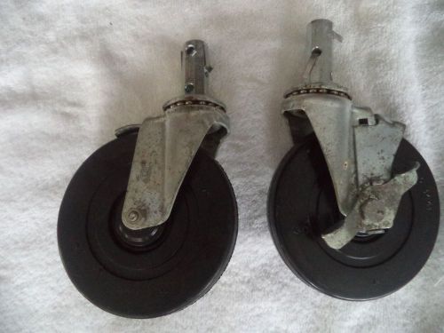 2 Pieces 5&#034; Wheel 3/4&#034; Octagon Stem swivel Casters W Brake, zinc plated New Old