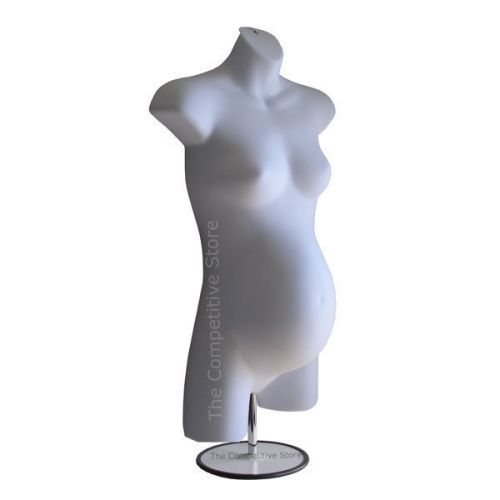 Maternity female white mannequin dress form with metal base - pregnant form for sale