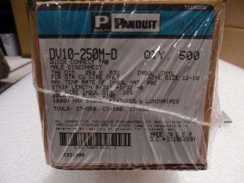Panduit dv10-250m-d 12-10 vinyl male disconnect 12 – 10 awg .250 x .032 nib 500 for sale
