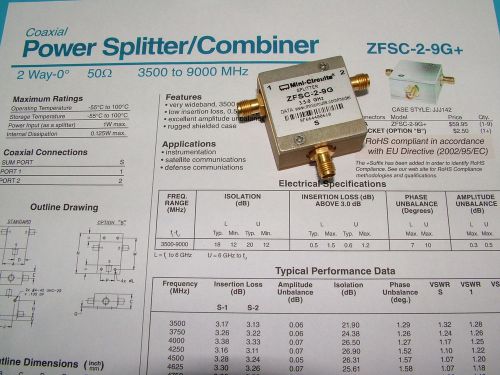 3.5 - 9GHz Splitter RF ZFSC-2-9G + Mini Circuits