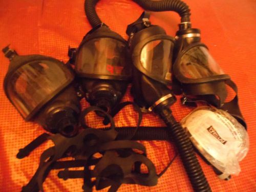Lot Of 4 MSA SCBA Air Masks With 2hoses Firefighter Respirator Gear 1 loose Hose