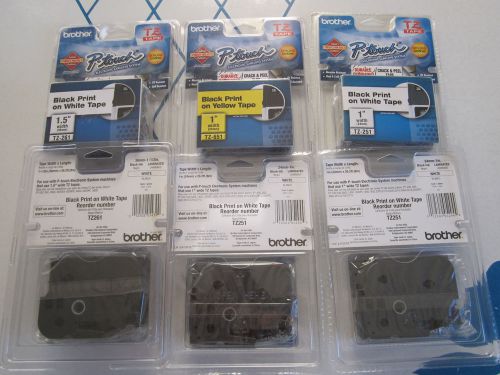 Lot of 6 Brother P-Touch Label Tape, Various Sizes New and Sealed TZ251 TZ261 TZ