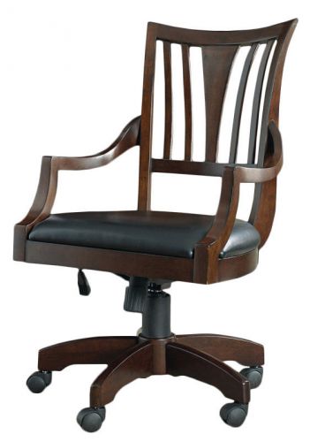 Wood Trim Slat Back Mahogany Tilt Swivel Office Desk Chair