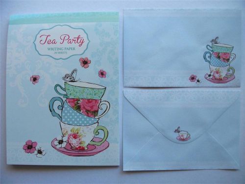 Writing Note Pad Paper &amp; Matching Envelopes New Stationery Set Tea Party 20 Page