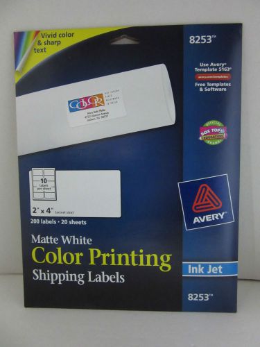 Avery 8253 Color Inkjet Labels Matte White Rectangle 2&#034;x4&#034; 200 Labels - New