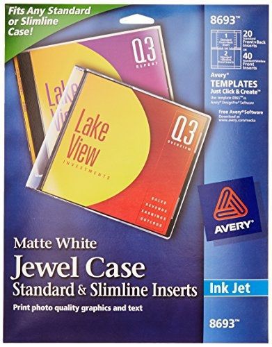 Avery CD/DVD Jewel Case Inserts for Ink Jet Printers, White, Pack of 20  (8693)