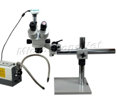 3.5x-90x stereo zoom boom stand trinocular microscope+fiber light+2mp camera for sale