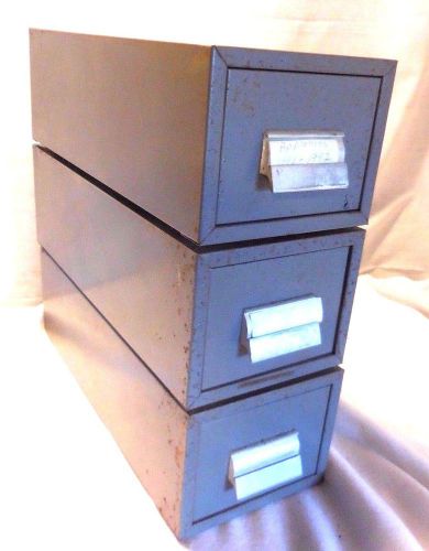 3 VINTAGE  GRAY SINGLE DRAWER CARD FILE CABINETS 16&#034;x6.5X5