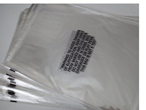 Upak 14&#034;x19&#034; self seal poly bags with suffocation warning, easy peel and stick for sale