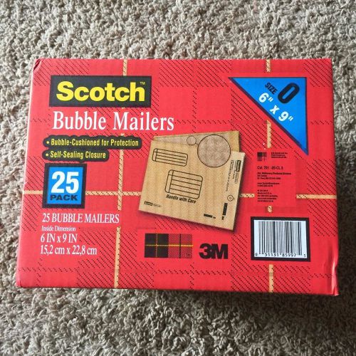 25 Pack Scotch Bubble Mailers 3M Size 0 - 6 IN X 9 IN 6&#034; X 9&#034; Padded Envelope