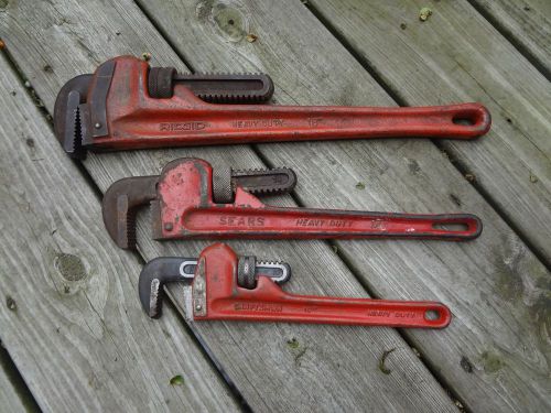 Lot of (3) Ridgid 18&#034; Heavy Duty Pipe Wrench Sears Craftsman 14&#034; 10&#034; pipe wrench
