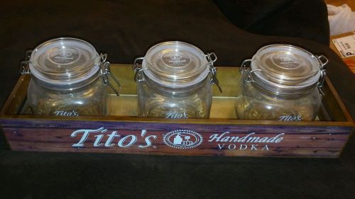 Tito&#039;s Vodka Bar Condiment Tray Fruit Garnish Holder 3 Compartment Wood/Glass