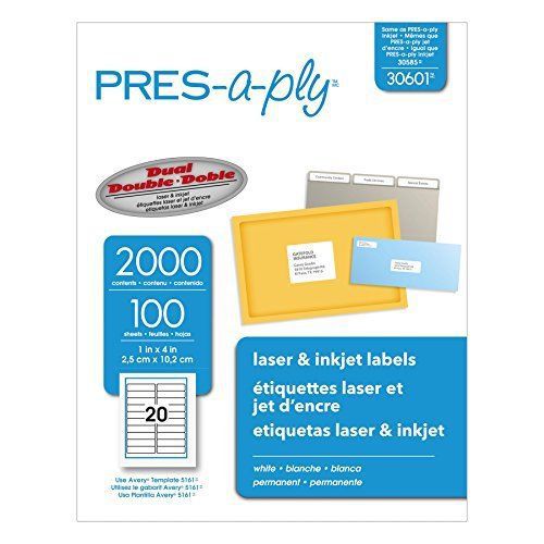 Pres-a-ply Laser Labels, 1 x 4 Inch, White, 2000 Count (30601)