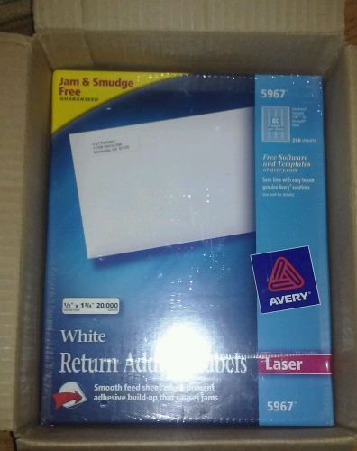 Avery 5967 White Return Address Labels, Laser, 1/2&#034;x1-3/4&#034;, 20000/BX, White