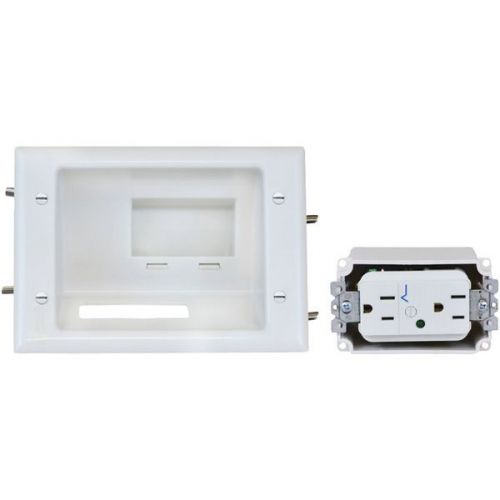 Datacomm 450081WH Recessed Low-Voltage Mid-Size Plate w/Duplex Surge Suppressor