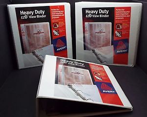 Lot of 3 Avery White 3 Ring Heavy Duty EZD View Binders 1.5&#034; 2&#034; 3&#034;