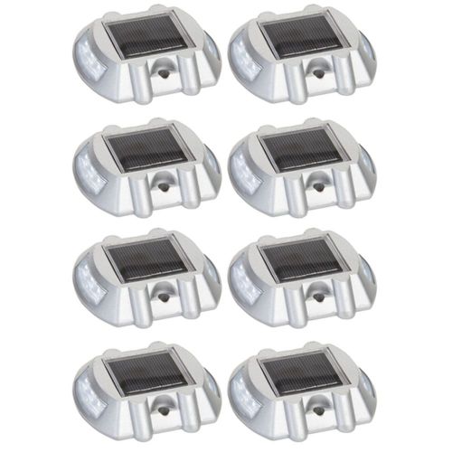 8 Pack White Solar Powered LED Road Stud Driveway Pathway Stair Deck Dock Lights