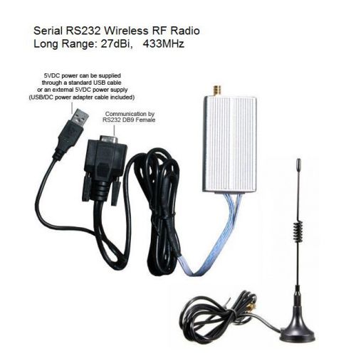 Serial RS232 Wireless RF Radio Data Modem, Long Range 9800ft Tranceiver 433MHz