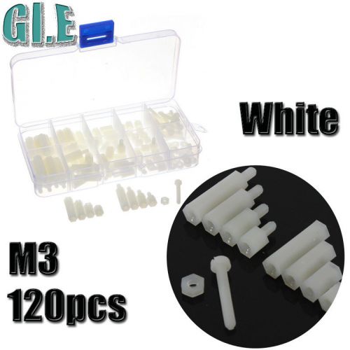 120pcs M3 White Nylon Tool Male To Female Hex Spacers Screw Nut Assortment Kit