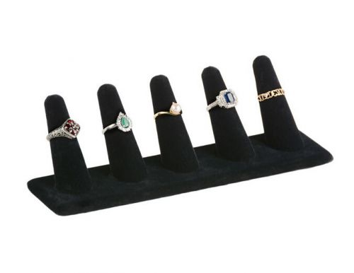 8.0&#034; x 2.8&#034; x 2.0&#034;, Ring Finger Jewelry Display Holds 5 Bands, Black Velvet 1926