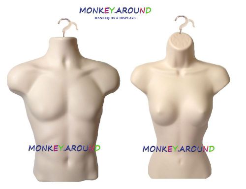 2 flesh mannequin male female body torso display clothing shirt  hanging form for sale