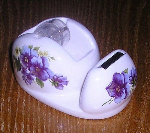 BOUTIQUE STYLE FLORAL PORCELAIN TAPE DISPENSER FOR SMALL ROLLS OF STICKY TAPE