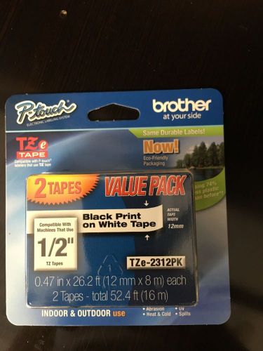 Brother P-touch TZ Tape - 2 Pack 1/2 Black On White