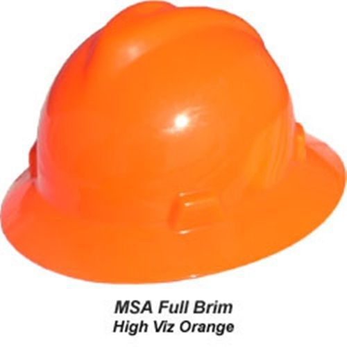 Hiviz orange msa full brim v-guard hard hat with pin lock suspension for sale