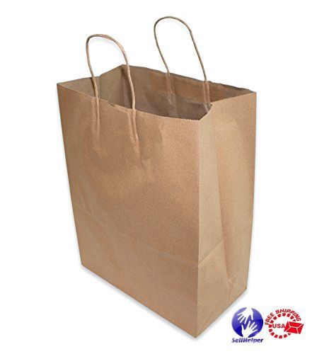 2dayShip Paper Retail Shopping Bags with Rope Handles 13 x 7 x 17 inches, 50 Cou