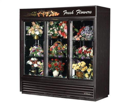 True gdm-69fc-ld black three glass sliding door floral case - 69 cu. ft. for sale