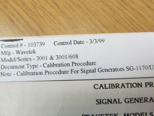 Wavetek 3001/3001-608 Signal Generators Calibration Procedure