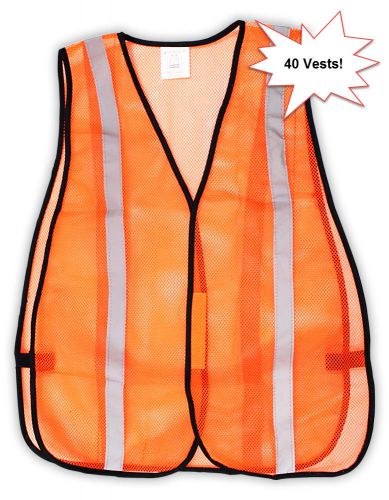 Bilk Lot of 40 Orange Mesh Safety Vests w/ Silver Reflective Stripes LARGE 24x18
