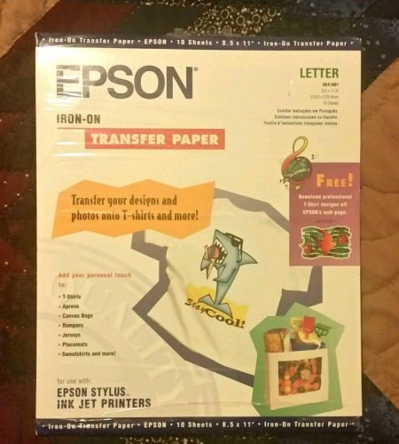 EPSON VTG T-SHIRT IRON-ON TRANSFER PAPER 10 SHEET LETTER SE41001 8.5 X 11&#034; NEW