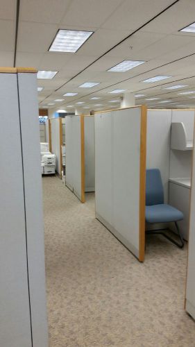 Cluster of 4 Used Office Cubicles 8&#039; x 10&#039; Work Space (each unit) &amp; Cabinets