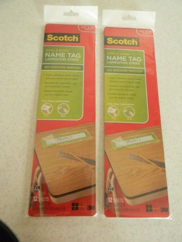 Scotch Single-Sided Name Tag Laminating Strips 12 Sheets each (2) Pkg NEW