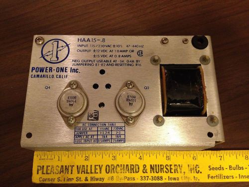 Power One Inc Power Supply HAA 15-.8 - 115-230 VAC +/-10 - 47-440 Hz - USED