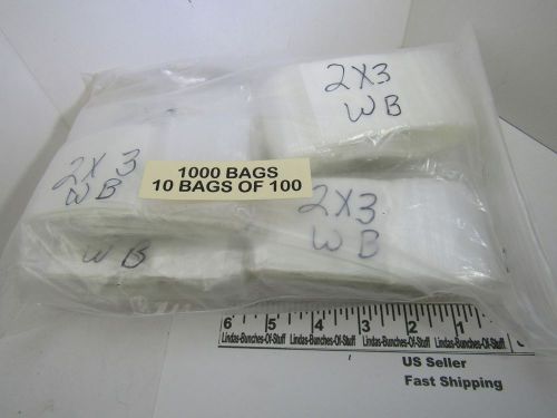 1000 2&#034; X 3&#034; WHITE BLOCK 2 MILL PLASTIC ZIP SEAL BAGS NEW!