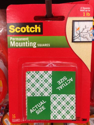 Scotch Permanent Mounting 16 Pad 1inch x 1inch holds up to 1lb for everyday use