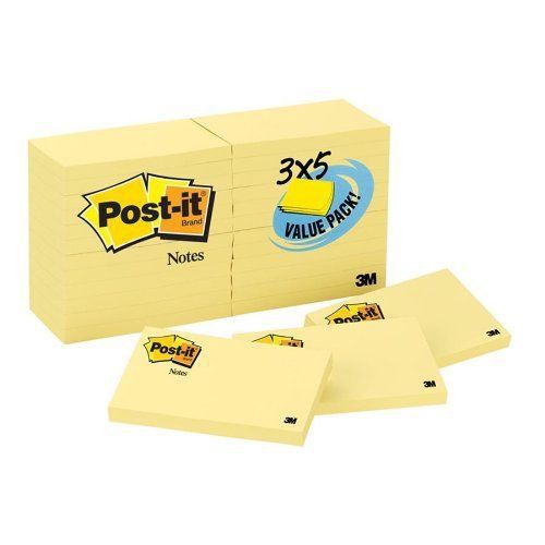 Post-it Notes Value Pack 3 x 5-Inches Canary Yellow 24-Pads/Pack 24 Pads