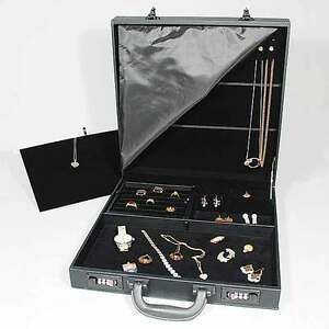 Black Jewelry Attache Carrying Case w Combo Lock 14 7/8&#034; x 14 7/8&#034; x 3 1/2&#034;H