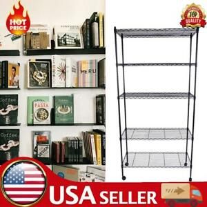 5 Layer Plastic Coated Iron Shelf with 1.5&#034; Nylon Wheels for Home Office -USA