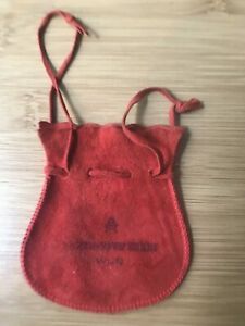 Red Suede Jewelry Pouch Drawstring Bag  3x3.5 Small Leather Vintage