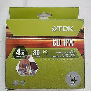 TDK CD-RW 80 Min 4 Pack For Computer Burning Recordable, Erasable &amp; Rewritable