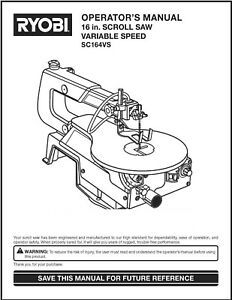 Ryobi 16&#034; Scroll Saw Jig Model SC-164VS Owner’s Instruction &amp; Parts Manual CD