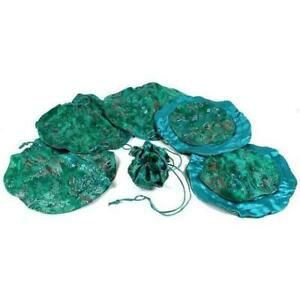 6 Green Brocade Chinese Jewelry Drawstring Bags 10&#034;