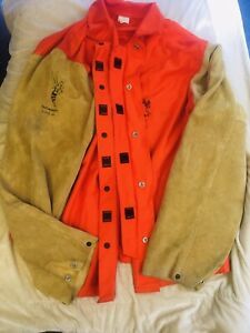 NEW Weldas Yellow Jacket COOL FR Cloth Full  Leather Sleeve Welder/Hunter Orange